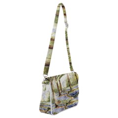 Trees Park Watercolor Lavender Flowers Foliage Shoulder Bag With Back Zipper by Wegoenart