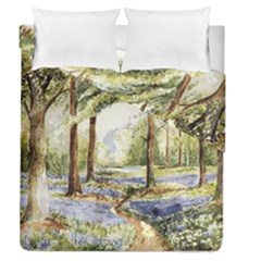 Trees Park Watercolor Lavender Flowers Foliage Duvet Cover Double Side (queen Size) by Wegoenart