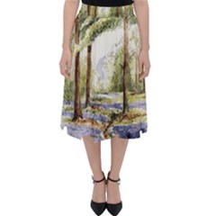 Trees Park Watercolor Lavender Flowers Foliage Classic Midi Skirt by Wegoenart