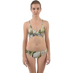 Trees Park Watercolor Lavender Flowers Foliage Wrap Around Bikini Set