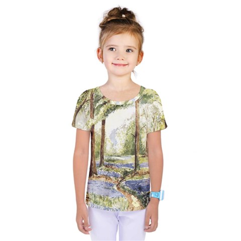 Trees Park Watercolor Lavender Flowers Foliage Kids  One Piece Tee by Wegoenart