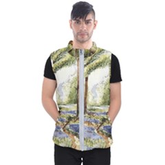 Trees Park Watercolor Lavender Flowers Foliage Men s Puffer Vest