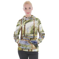 Trees Park Watercolor Lavender Flowers Foliage Women s Hooded Pullover