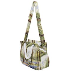 Trees Park Watercolor Lavender Flowers Foliage Rope Handles Shoulder Strap Bag by Wegoenart