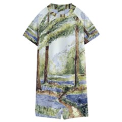 Trees Park Watercolor Lavender Flowers Foliage Kids  Boyleg Half Suit Swimwear by Wegoenart