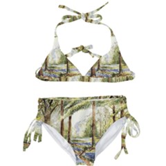 Trees Park Watercolor Lavender Flowers Foliage Kids  Classic Bikini Set by Wegoenart