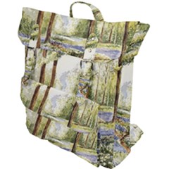 Trees Park Watercolor Lavender Flowers Foliage Buckle Up Backpack by Wegoenart