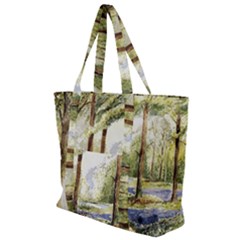 Trees Park Watercolor Lavender Flowers Foliage Zip Up Canvas Bag by Wegoenart