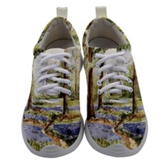 Trees Park Watercolor Lavender Flowers Foliage Women Athletic Shoes by Wegoenart