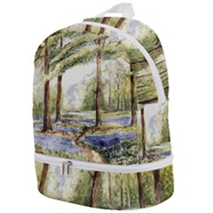 Trees Park Watercolor Lavender Flowers Foliage Zip Bottom Backpack by Wegoenart