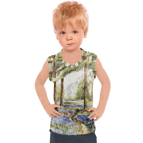 Trees Park Watercolor Lavender Flowers Foliage Kids  Sport Tank Top by Wegoenart