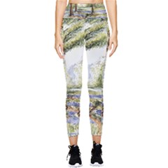 Trees Park Watercolor Lavender Flowers Foliage Pocket Leggings  by Wegoenart