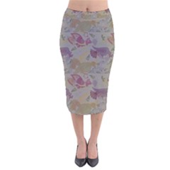 Pattern Armenian Birds Velvet Midi Pencil Skirt by Gohar