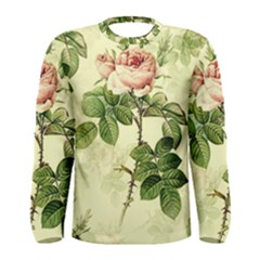 Roses Flowers Vintage Pattern Retro Floral Stem Men s Long Sleeve Tee