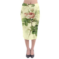 Roses Flowers Vintage Pattern Retro Floral Stem Midi Pencil Skirt by Wegoenart