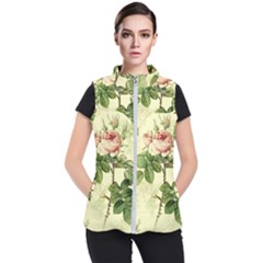 Roses Flowers Vintage Pattern Retro Floral Stem Women s Puffer Vest