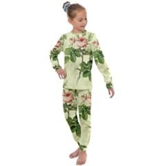 Roses Flowers Vintage Pattern Retro Floral Stem Kids  Long Sleeve Set 