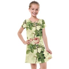 Roses Flowers Vintage Pattern Retro Floral Stem Kids  Cross Web Dress by Wegoenart