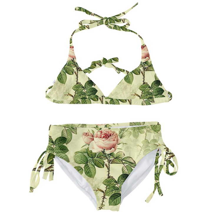 Roses Flowers Vintage Pattern Retro Floral Stem Kids  Classic Bikini Set