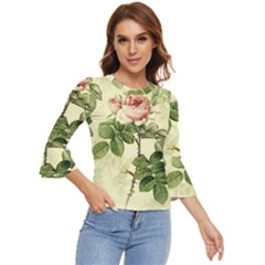 Roses Flowers Vintage Pattern Retro Floral Stem Bell Sleeve Top