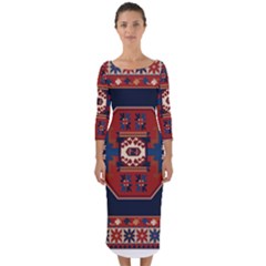 Armenian Carpet Quarter Sleeve Midi Bodycon Dress by Gohar