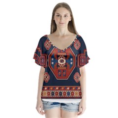 Armenian Carpet V-neck Flutter Sleeve Top by Gohar