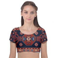 Armenian Carpet Velvet Short Sleeve Crop Top  by Gohar