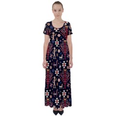 Carpet-symbols High Waist Short Sleeve Maxi Dress