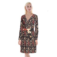 Carpet-symbols Long Sleeve Velvet Front Wrap Dress by Gohar