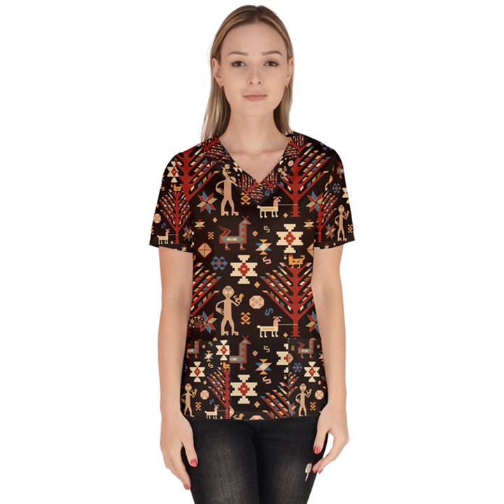 Carpet-symbols Women s V-Neck Scrub Top