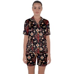 Carpet-symbols Satin Short Sleeve Pajamas Set by Gohar