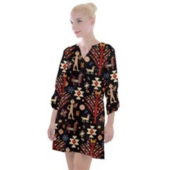 Carpet-symbols Open Neck Shift Dress by Gohar