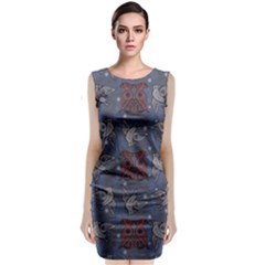 Armenian Ornaments Sleeveless Velvet Midi Dress