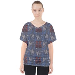 Armenian Ornaments V-neck Dolman Drape Top