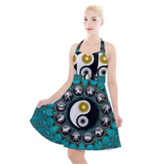 Yin Yang Horoscope Astrology Zodiac Signs Zodiac Halter Party Swing Dress  by Wegoenart