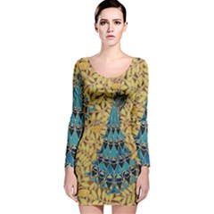 Vintage Decor Decorative Ornamental Flora Nature Long Sleeve Velvet Bodycon Dress