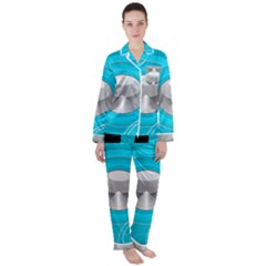 Blue Washing Machine, Electronics Satin Long Sleeve Pajamas Set by Jancukart