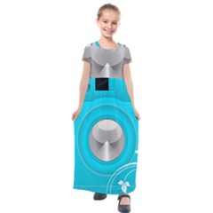 Blue Washing Machine, Electronics Kids  Short Sleeve Maxi Dress