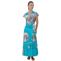 Blue Washing Machine, Electronics Flutter Sleeve Maxi Dress