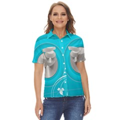 Blue Washing Machine, Electronics Women s Short Sleeve Double Pocket Shirt