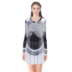 Washing Machines Home Electronic Long Sleeve V-neck Flare Dress