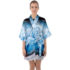 Silver Framed Washing Machine Animated Half Sleeve Satin Kimono  by Jancukart