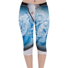 Silver Framed Washing Machine Animated Velvet Capri Leggings 