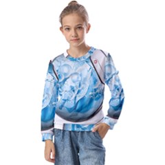 Silver Framed Washing Machine Animated Kids  Long Sleeve Tee With Frill 