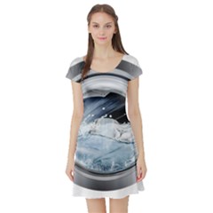 Gray Washing Machine Illustration Short Sleeve Skater Dress