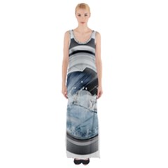 Gray Washing Machine Illustration Thigh Split Maxi Dress