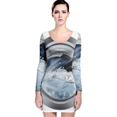 Gray Washing Machine Illustration Long Sleeve Velvet Bodycon Dress