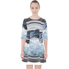 Gray Washing Machine Illustration Quarter Sleeve Pocket Dress