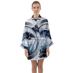 Gray Washing Machine Illustration Long Sleeve Satin Kimono