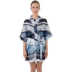 Gray Washing Machine Illustration Half Sleeve Satin Kimono 